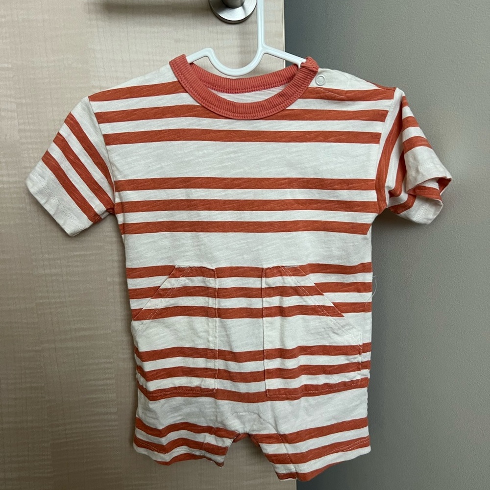 Striped Burnt Orange and White Baby Romper